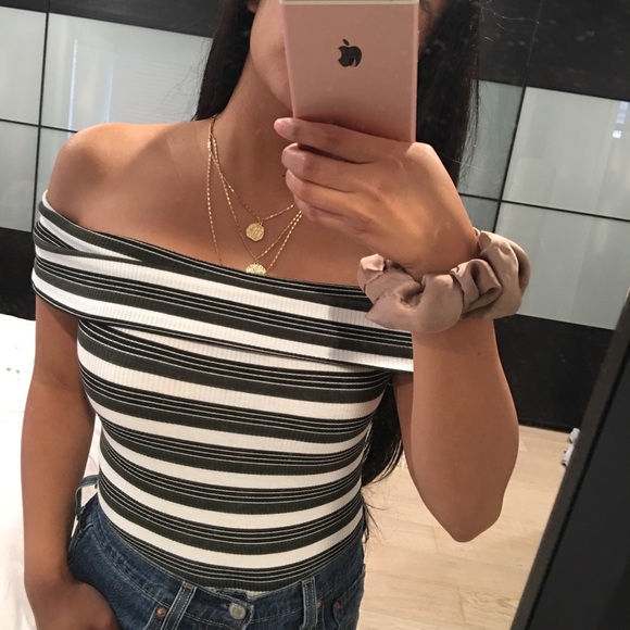 Tops - Cruizin down the St. off shoulder stripe bodysuit